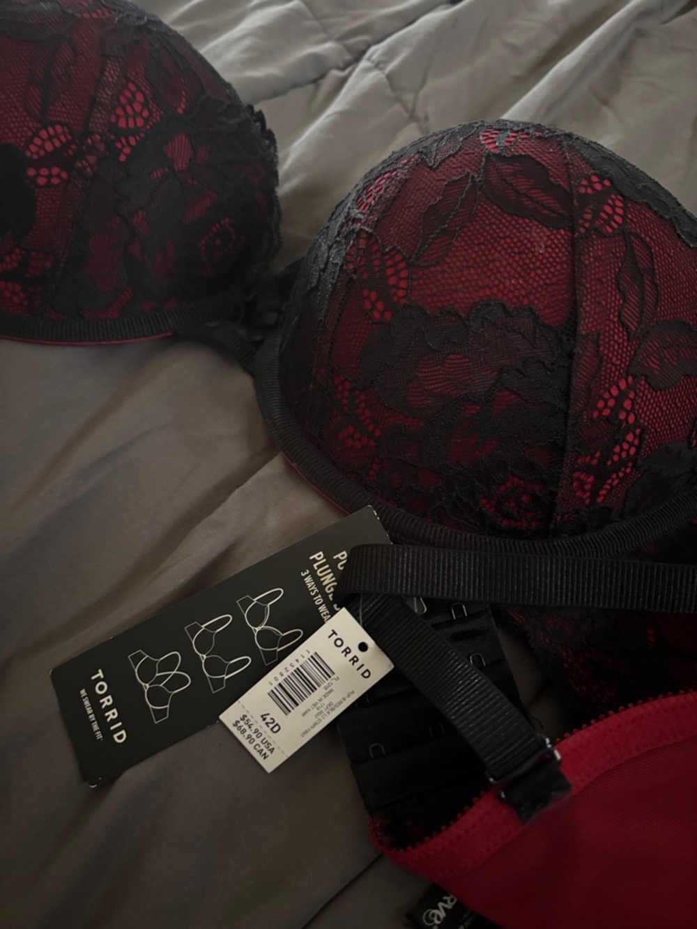 torrid Black Lace Overlay Bra with Deep Red Cups